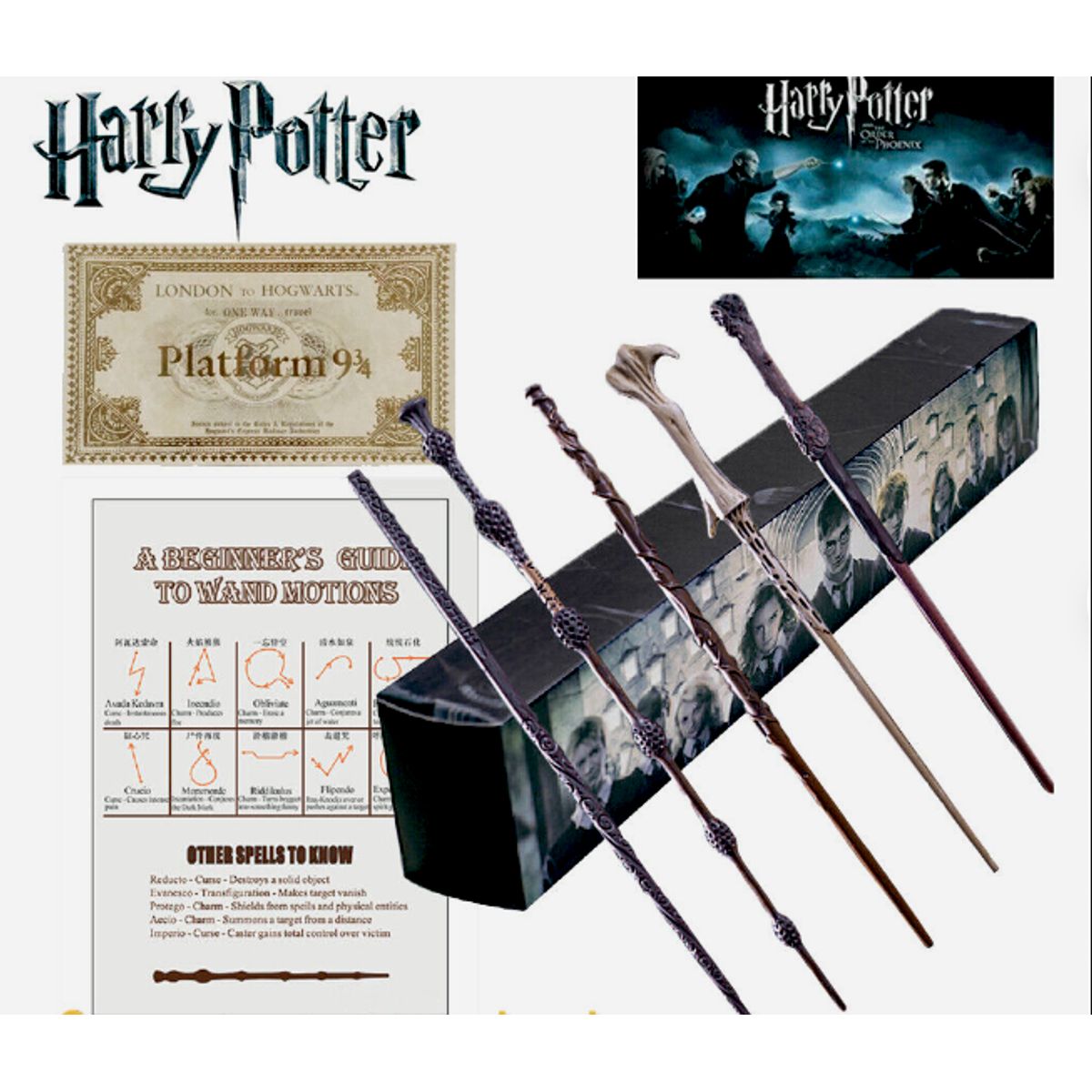 GENERICO - varita Harry Potter con ticket de plataforma 9 3/4