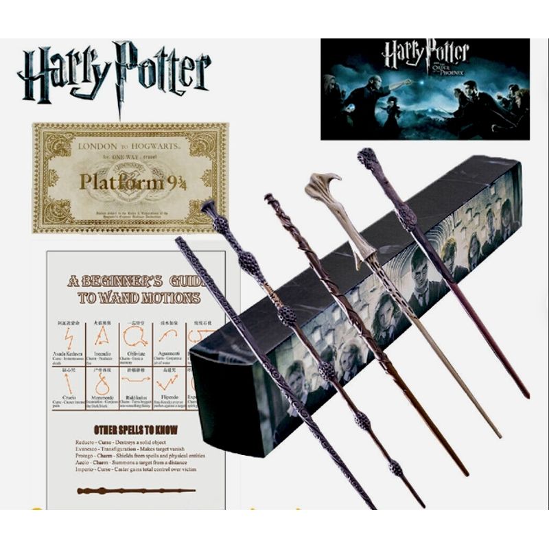 GENERICO - varita Harry Potter con ticket de plataforma 9 3/4 y guia de hechizos
