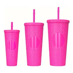 ESHOPANGIE - Pack De 3 Vasos Tumbler Tipo Starbucks Con Bombilla Y Tapa Fuccia