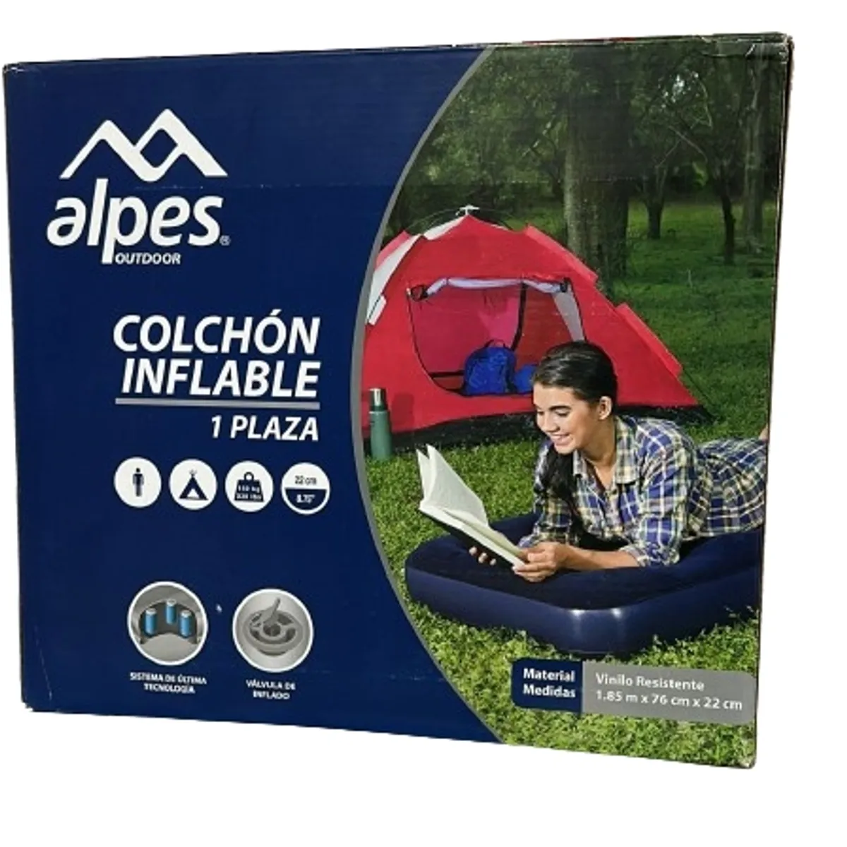 ALPES - Colchón inflable Alpes Outdoor 1 Plaza 185x76x22 cm