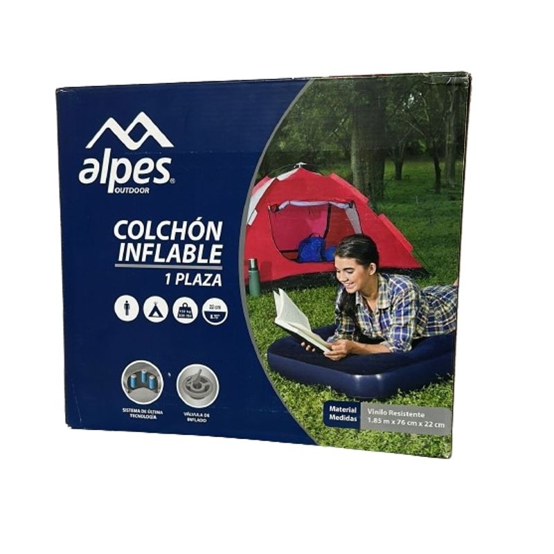 ALPES - Colchón inflable Alpes Outdoor 1 Plaza 185x76x22 cm