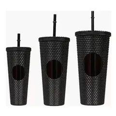 ESHOPANGIE - Pack De 3 Vasos Tumbler Tipo Starbucks Con Bombilla Y Tapa Negro