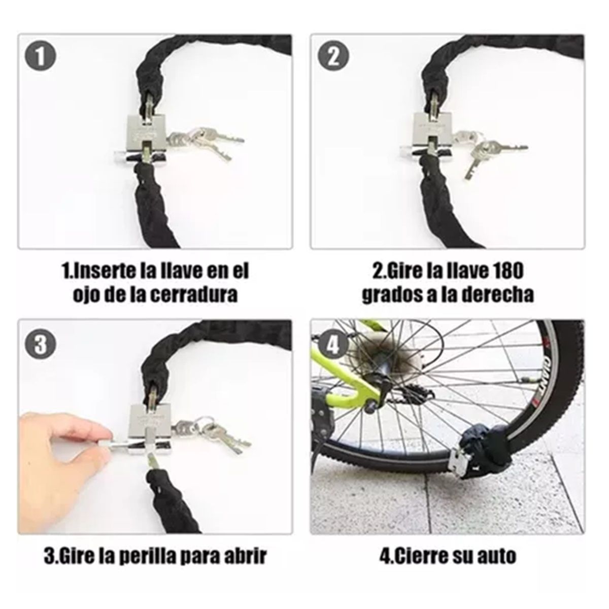 GENERICO - Cadena Seguridad - Candado Cadena Para Moto Bicicleta 60cm