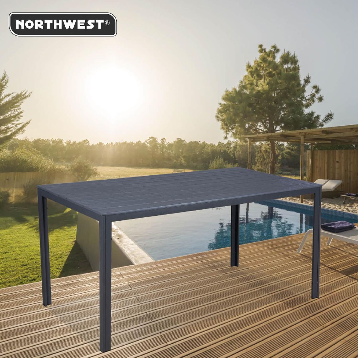 NORTHWEST - Mesa Terraza Polywood Impermeable 156x78cm Gris Northwest