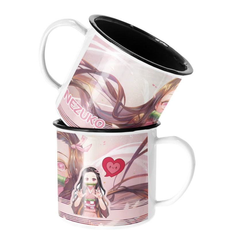 SM - Taza Enlozada Lechera Nezuko Kamado Kimetsu - Blanco