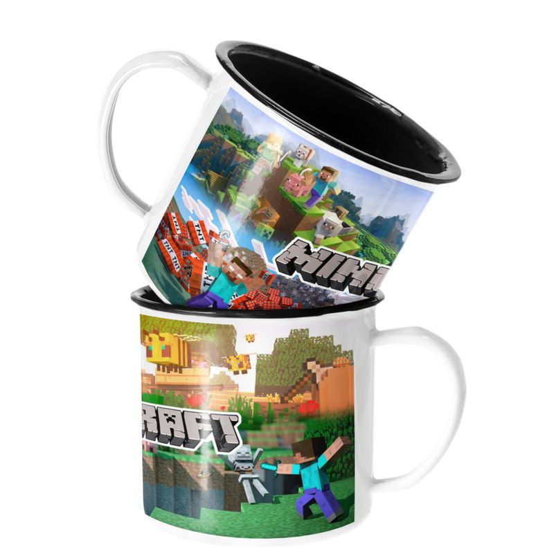 SM - Taza Enlozada Lechera de Minecraft - Blanco