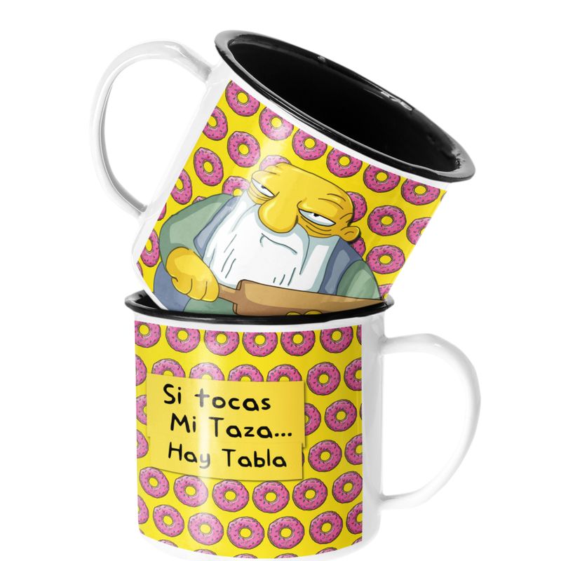 SM - Taza Enlozada Lechera Si tocas mi taza hay tabla Simpsons - Blanco
