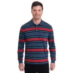 KOTTING - Polera Jersey Listada Cuello Camisero Azul
