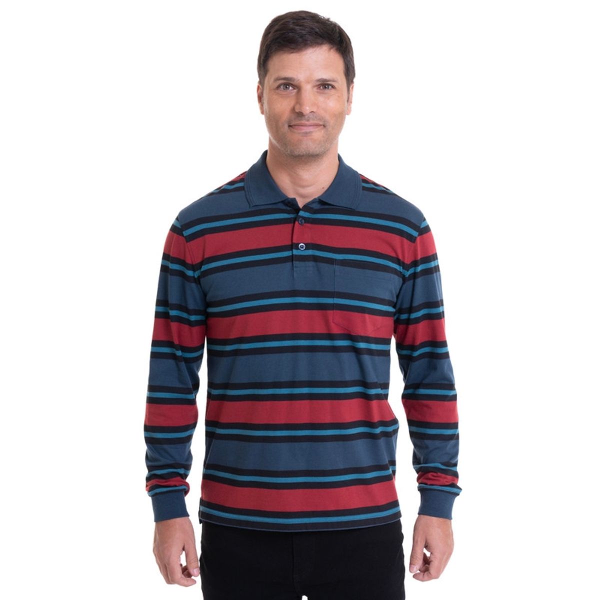 KOTTING - Polera Jersey Listada Cuello Camisero Azul KOTTING