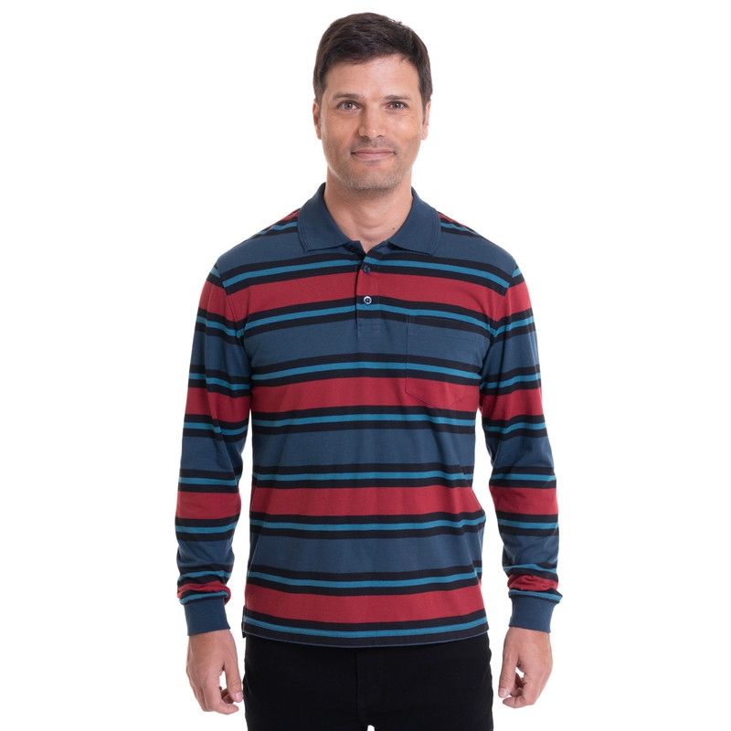 KOTTING - Polera Jersey Listada Cuello Camisero Azul KOTTING