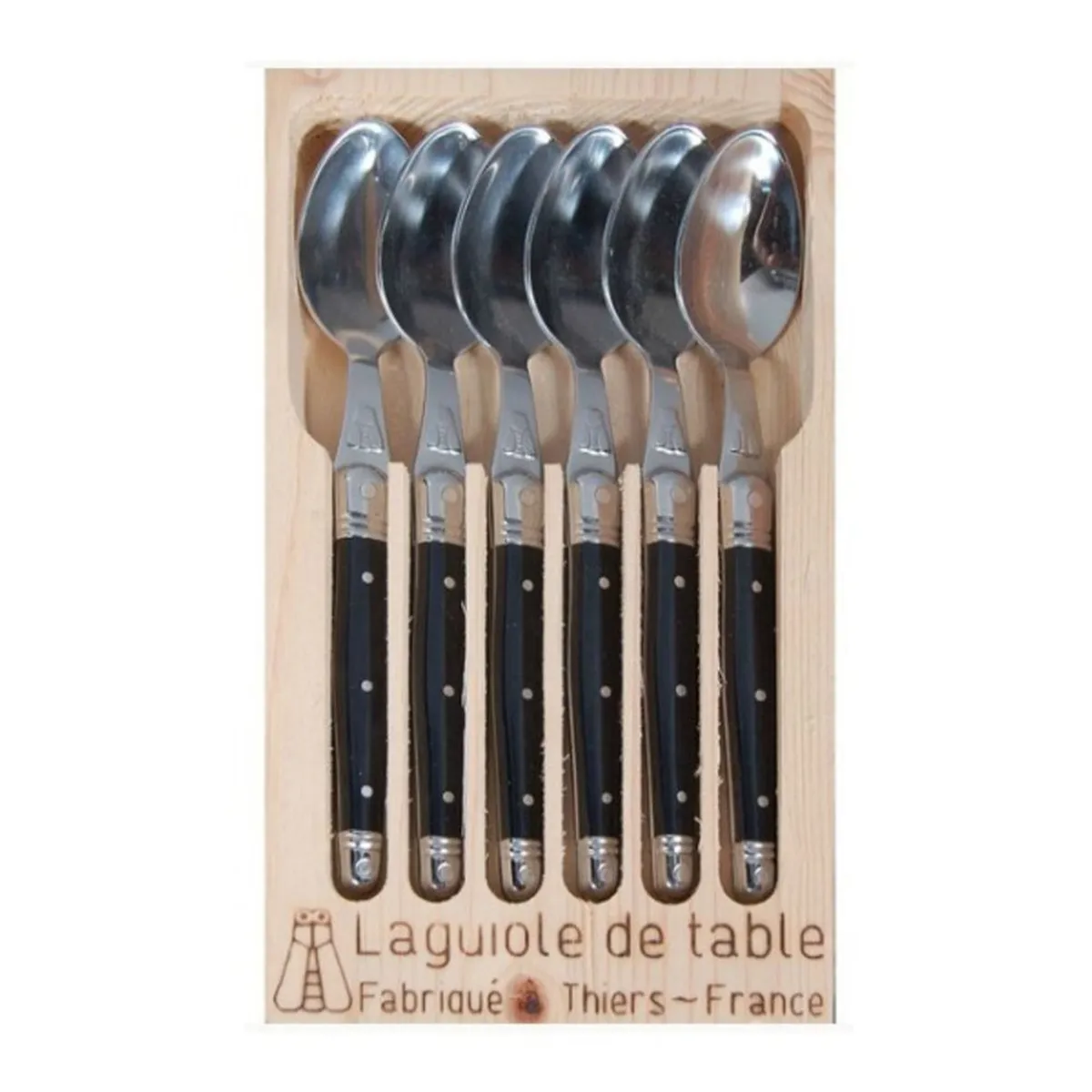 LAGUIOLE - Set 6 cuchara cafe negro