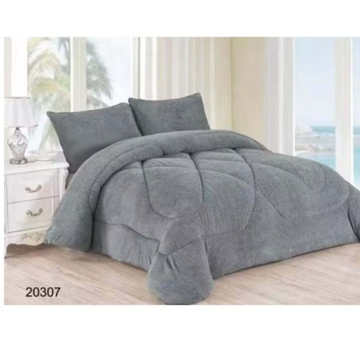 GENERICO - Cubrecama Sherpa Coral 2,00 x 2,30 GRIS LISO 2P