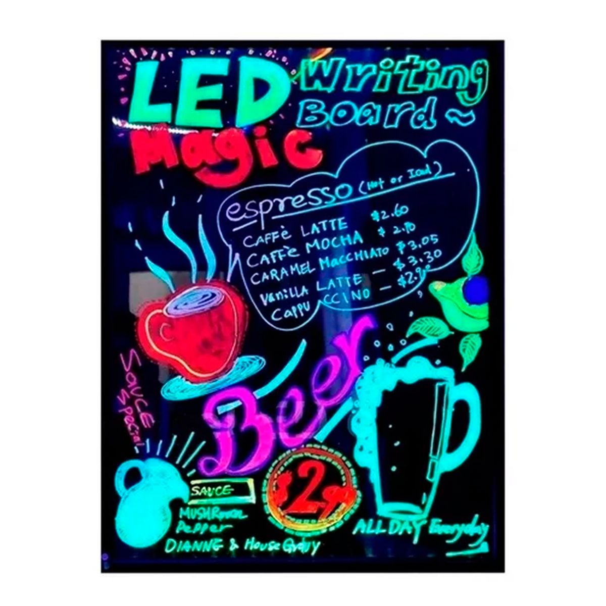 ESHOPANGIE - Pizarra Led Luminosa 80x60 Cm 6 Plumones, Paño Y Control