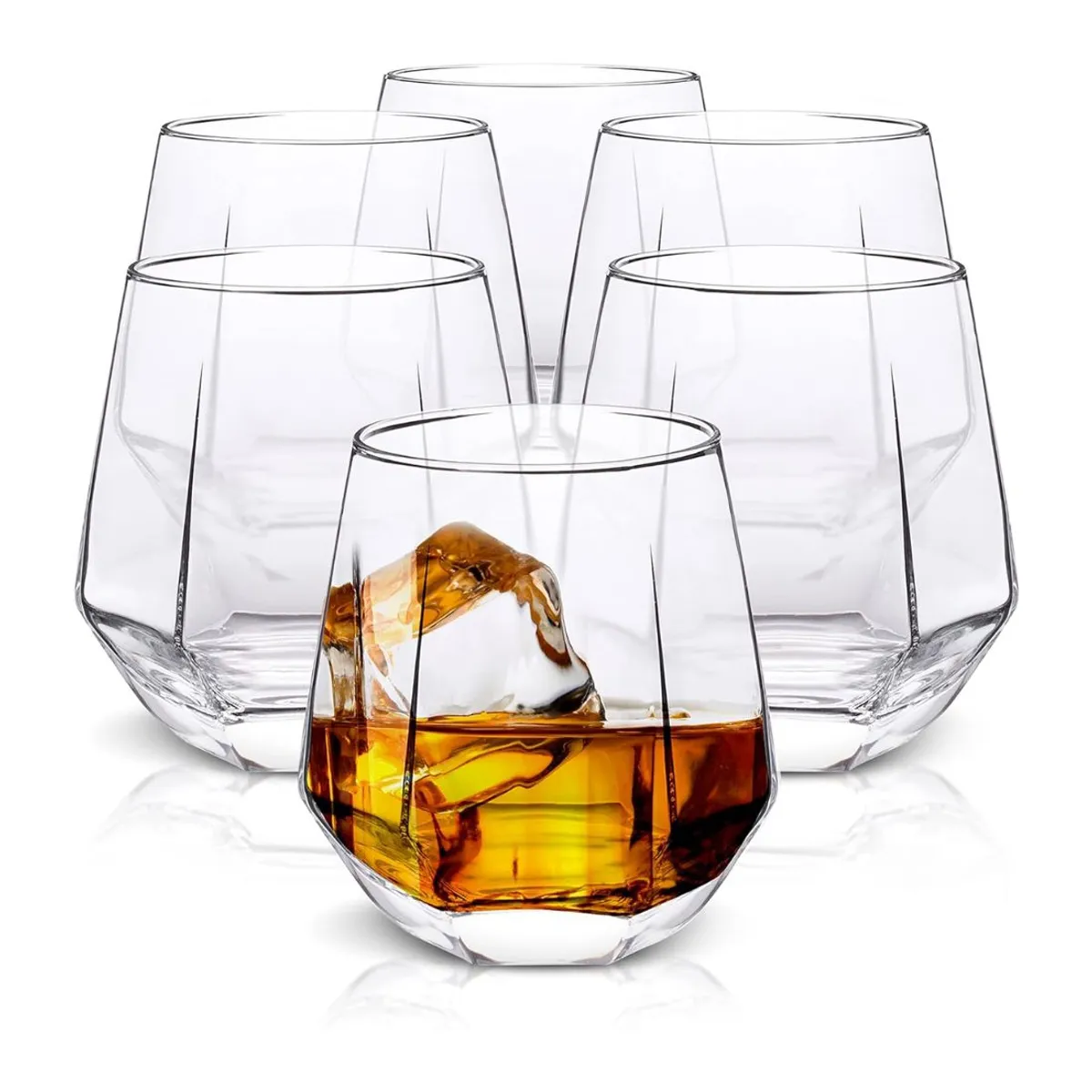 BAZUCA - Set 6 Vasos Bajos 300ml Diamante Whisky Transparente Nórdico