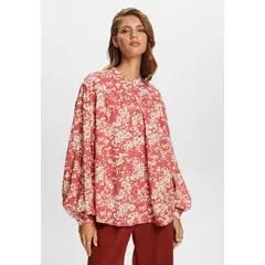 ESPRIT - Blusa cuello alto y mangas anchas estampada Mujer