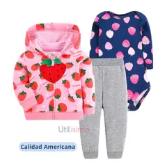 JUMP KIDS - Set 3 Piezas Chaqueta Body Pantalón Niña Frutilla Algodón