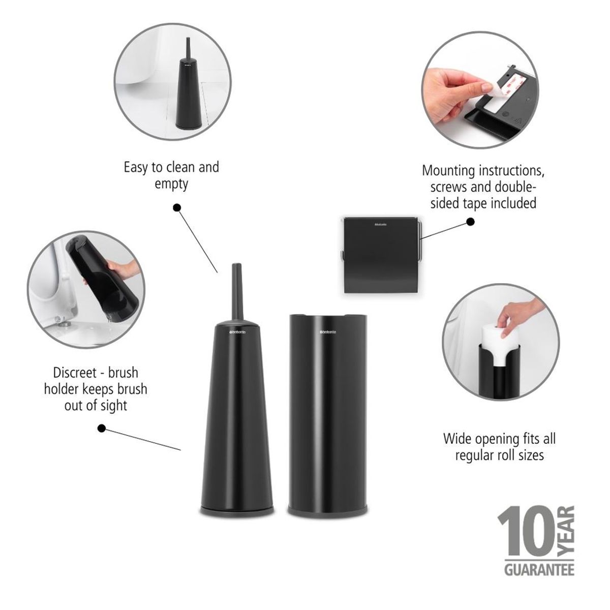 BRABANTIA - Set de 3 accesorios de aseo ReNew Negro BRABANTIA