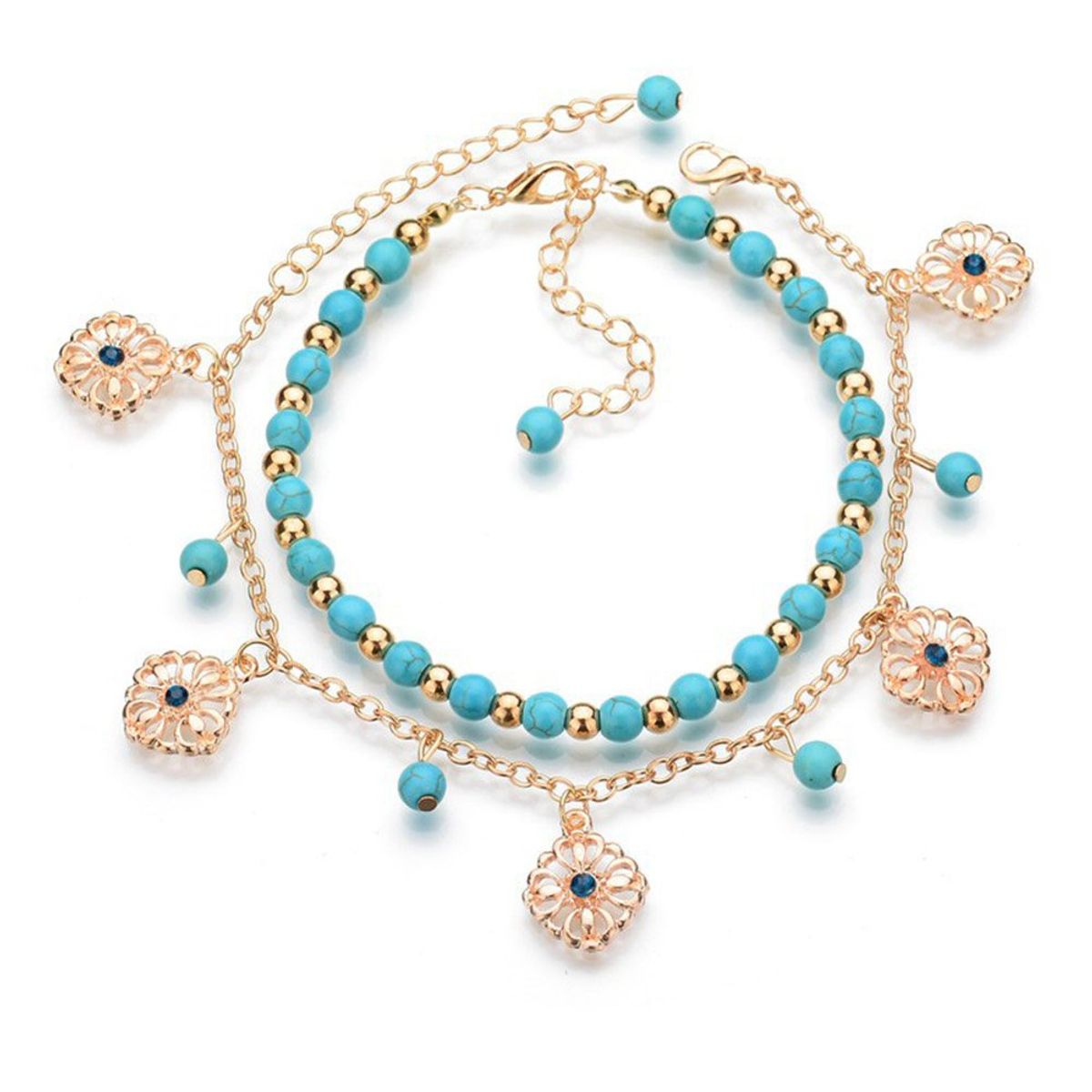 GLORIAHOON - Tobilleras Conjunto Turquesa Chic Boho Gloriahoon