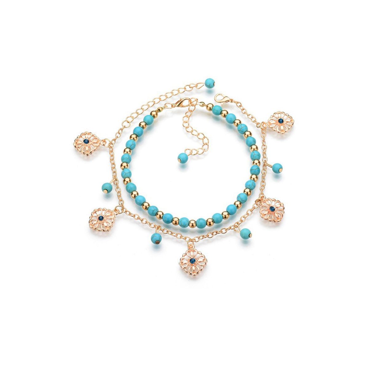 GLORIAHOON - Tobilleras Conjunto Turquesa Chic Boho Gloriahoon