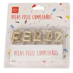 HOMEWELL - Velas Feliz Cumpleaños Doradas
