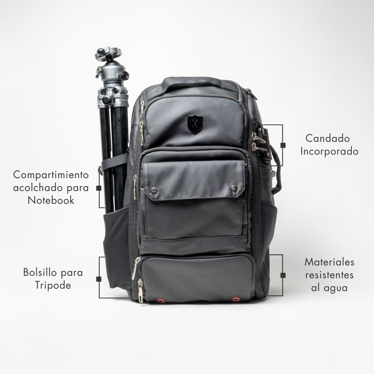 XCLUSIVE - Mochila para Cámaras con Divisiones Ajustables Impermeable y Candado TSA -  Proffesional Photography