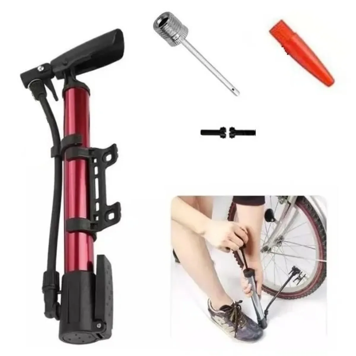 GENERICO - Mini Bombin Aluminio y PVC Para Bicicleta Y Pelotas GENERICO