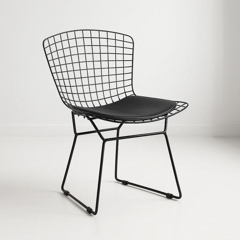 KLIK - Silla Bertoia metal de terraza living comedor acolchada - Negra