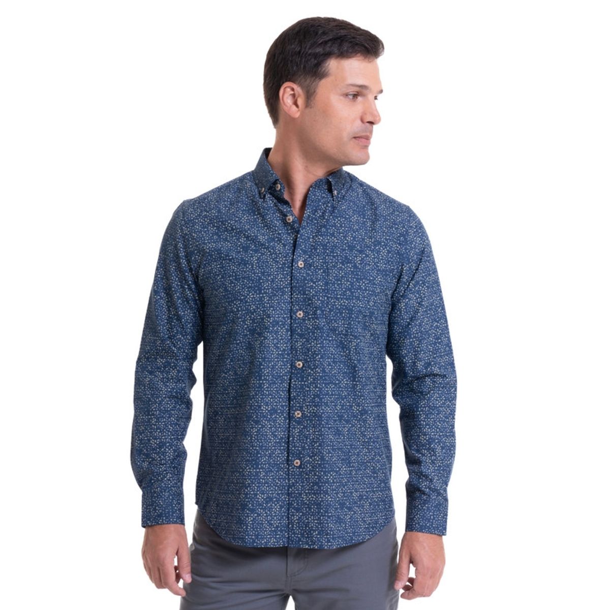 KOTTING - Camisa Oxford Estampada Azul Marino KOTTING