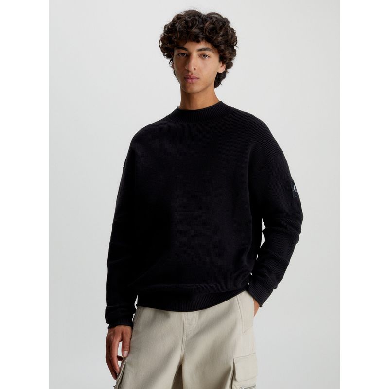 CALVIN KLEIN - Sweater Badge Relaxed Negro Calvin Klein