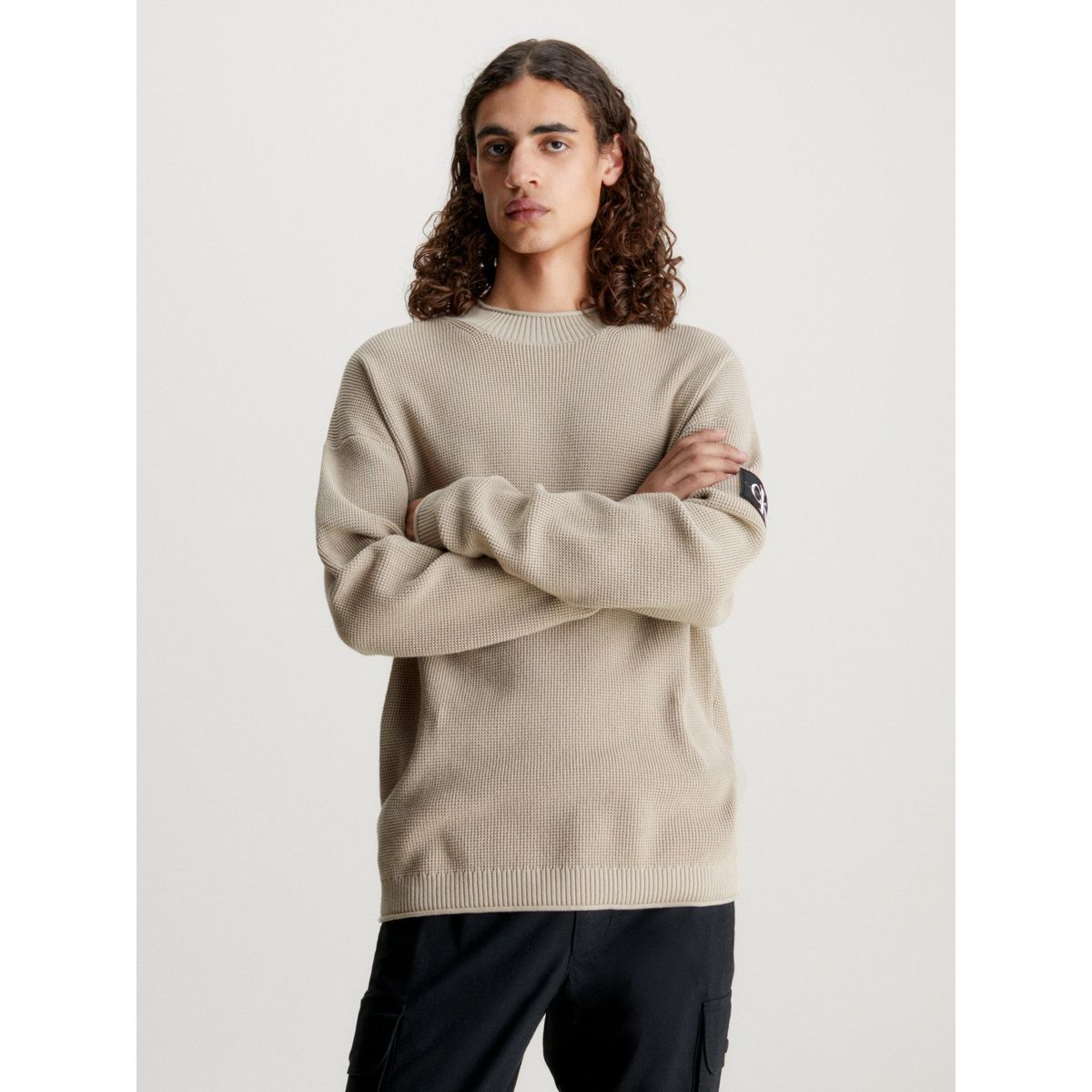 CALVIN KLEIN - Sweater Badge Relaxed Beige Calvin Klein