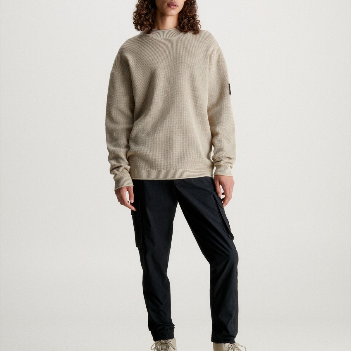 CALVIN KLEIN - Sweater Badge Relaxed Beige Calvin Klein