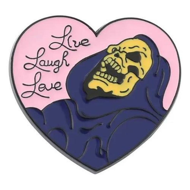 GENERICO - Pin Broche Divertido Skeletor Corazón  Vive, Ríe, Ama - Negro
