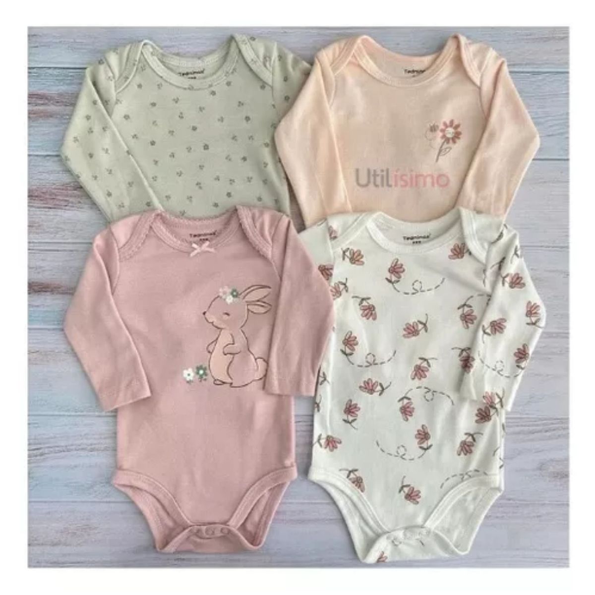 TEDMIMAK - Pack 4 Bodys Niña Manga Larga Tedmimak 100% Algodón Surtidos