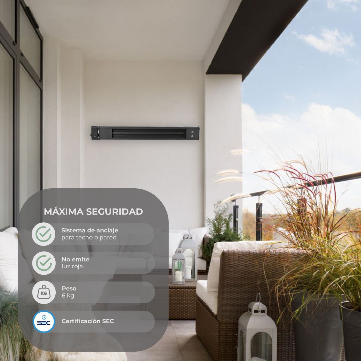 RELAN - Estufa Exterior Eléctrica Relan de Pared y Techo 2400W