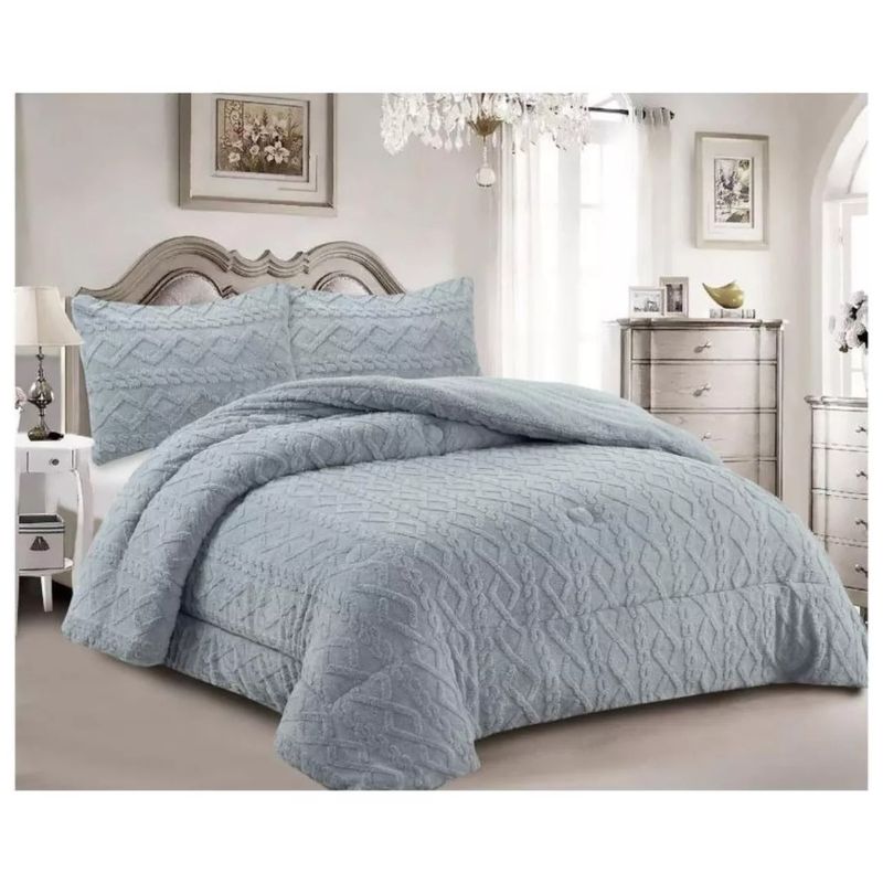 COMPRAPO - Cobertor Plumón Trenzado con Chiporro Invierno 2 Plazas Gris