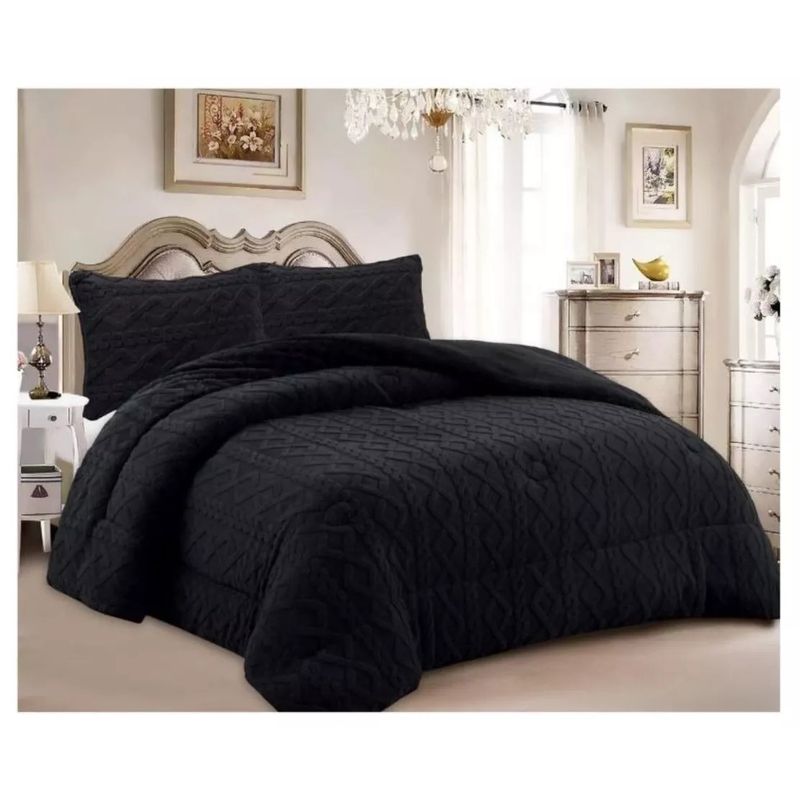 COMPRAPO - Cobertor Plumón Trenzado con Chiporro Invierno 2 Plazas Negro