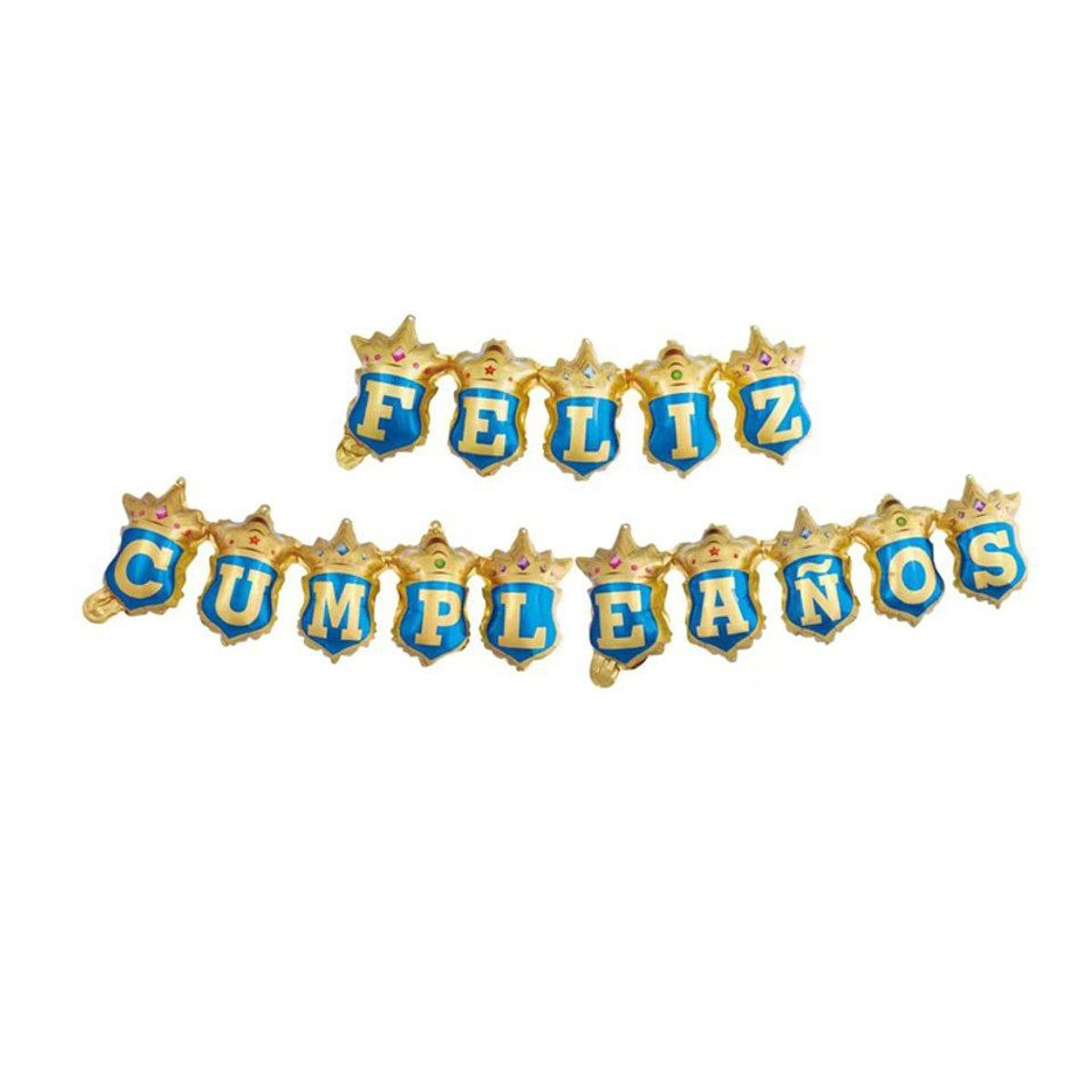 GENERICO - Guirnalda De Globos Feliz Cumpleaños Dorado y Azul 36x249cm