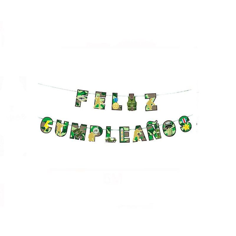 GENERICO - Guirnalda De Feliz Cumpleaños Camuflaje Militar 5m