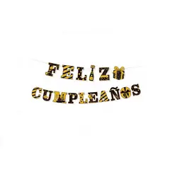 GENERICO - Guirnalda De Feliz Cumpleaños Dorado y Negro 5m