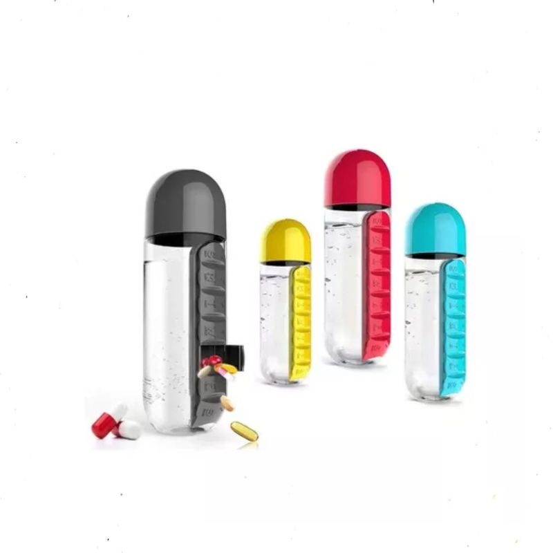 GENERICO - Botella De Agua 600ml + Pastillero Organizador De Pastillas Color Amar