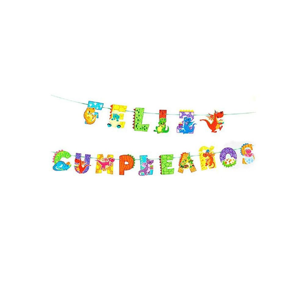 GENERICO - Guirnalda De Feliz Cumpleaños Dinosaurio Con Purpurina 5 M