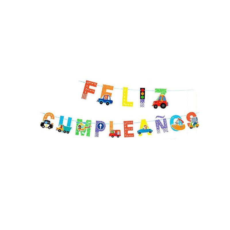 GENERICO - Guirnalda De Feliz Cumpleaños Autos Con Purpurina 5m