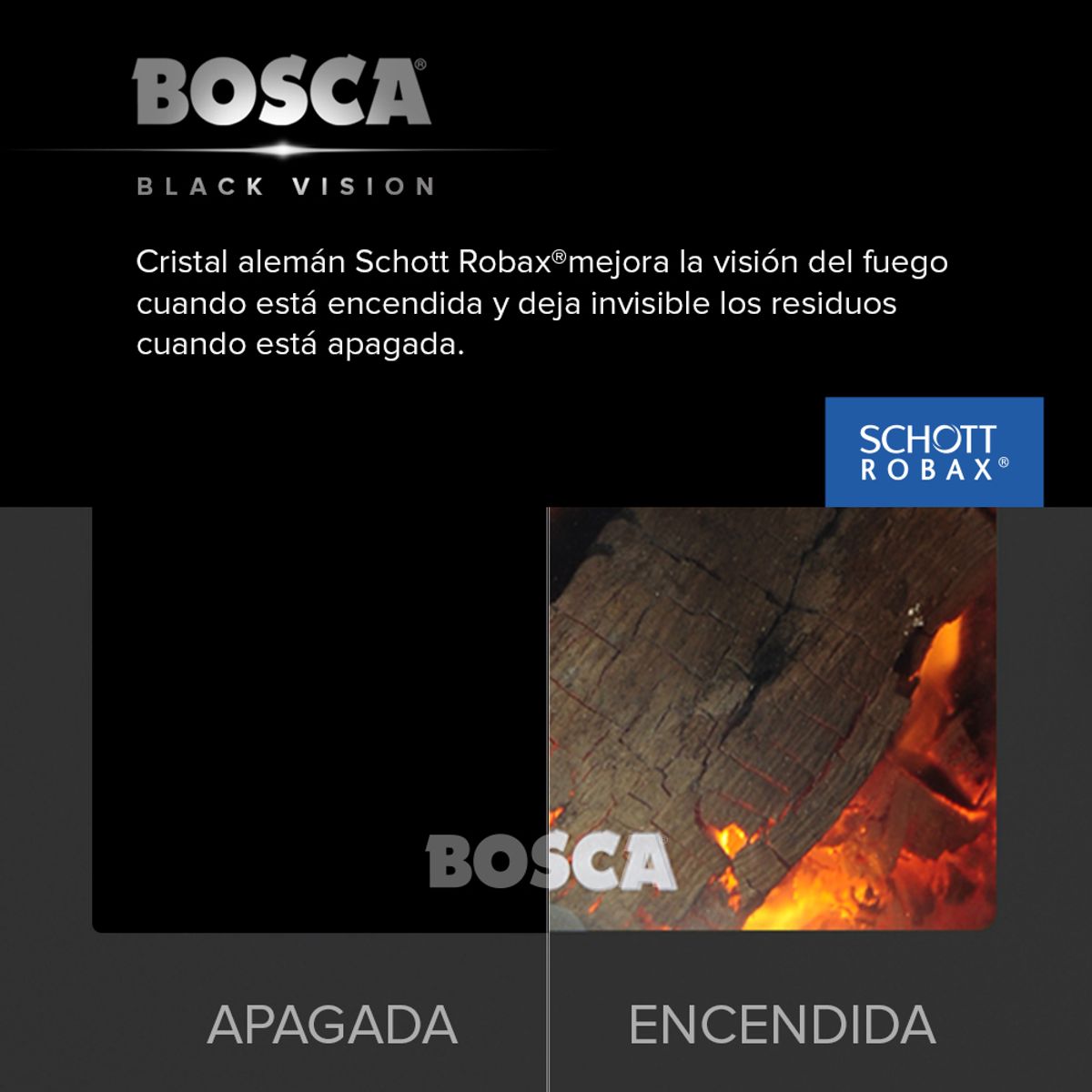 BOSCA - Estufa a leña Gold 500 Black Vision Burdeo