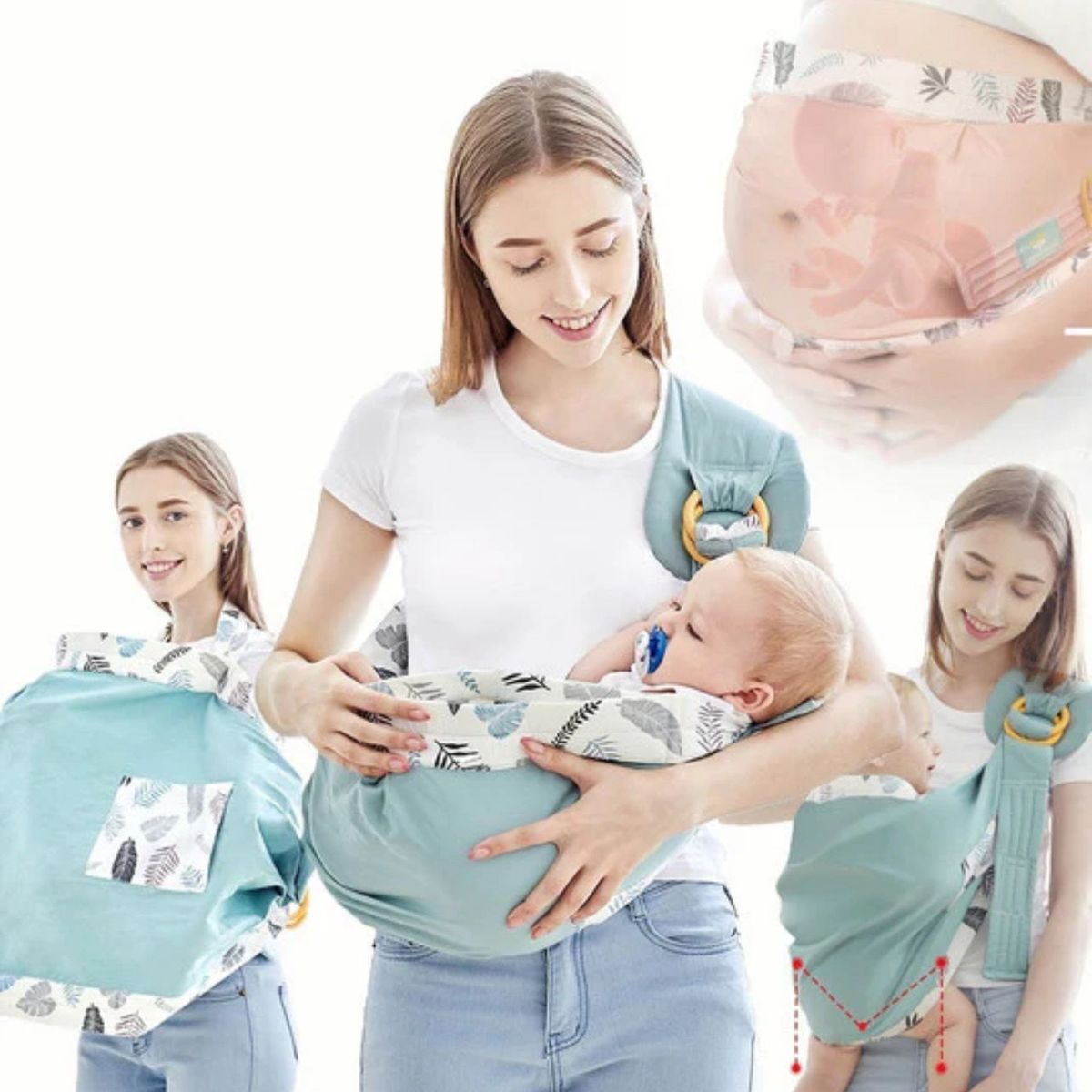 GENERICO - PORTA BEBE RECIEN NACIDO CABESTRILLO RESPIRABLE VERDE