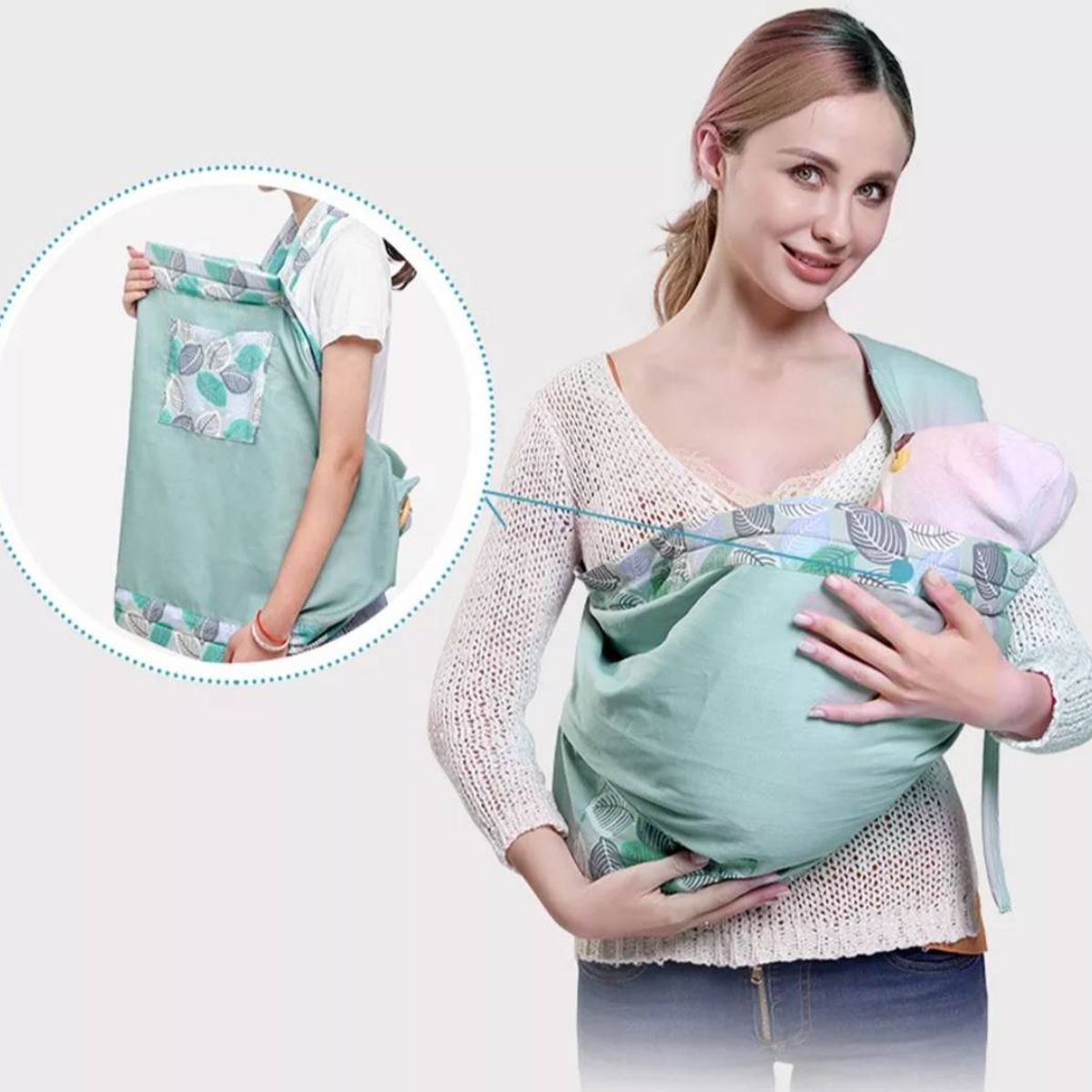 GENERICO - PORTA BEBE RECIEN NACIDO CABESTRILLO RESPIRABLE VERDE