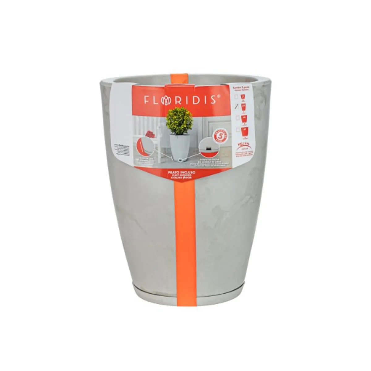 FLORIDIS - MACETERO FLORIDIS GRIS EFECTO MARMOL AMSTERDAM 44CM ALTO CON PLATO