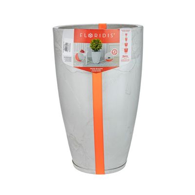 Imagen 2 del producto MACETERO GRIS EFECTO MARMOL AMSTERDAM 65CM ALTO CON PLATO