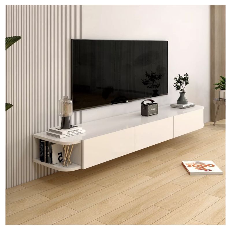 HOMER DESIGN - Rack Tv Flotante 160cm De Ancho 3 Puertas Hecho Melamina DSG024160-W