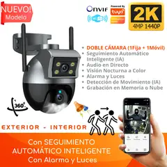 D MOTICA - Cámara Doble Lente Wifi Inteligente 2k/4mp, 1 Fija + 1 Móvil