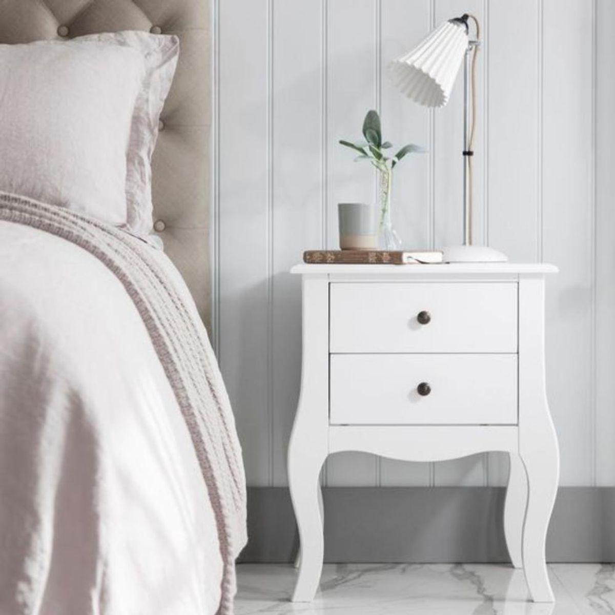 ITAHOME - VELADOR DORMITORIO GENOVA 2 CAJONES BLANCO